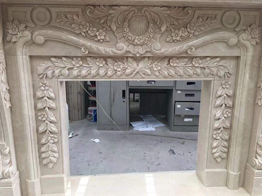 Beige Marble Stone Fireplace